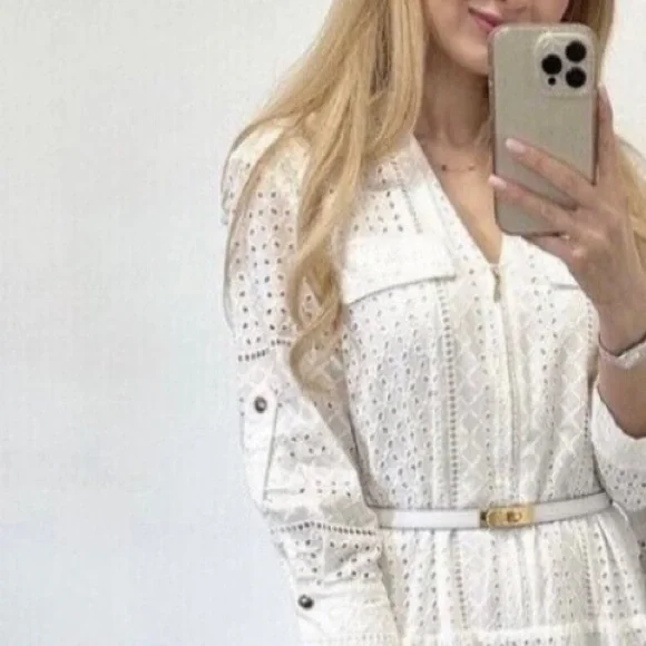 ZARA NWT WOMAN V-NECK OPENWORK EMBROIDERED MIDI DRESS WHITE ZIP3384/916 -  www.joarbit.com